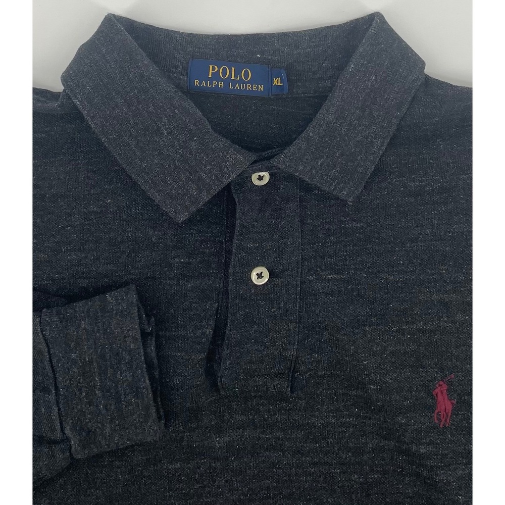Polo Ralph Lauren Mens XL Long Sleeve Polo Shirt Heathered Gray Casual Preppy